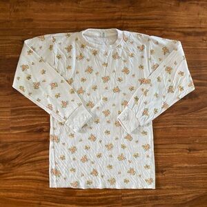 Vintage JCPenney Junior Girl Off White Floral Soft Long Sleeve Shirt Size Medium